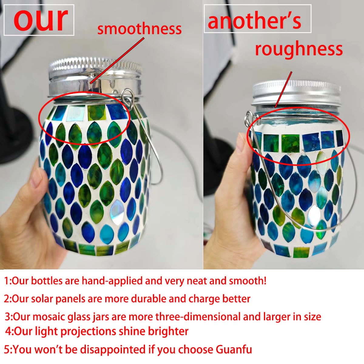 GUANFU blue mosaic lantern enhances outdoor spaces with colorful night lighting.