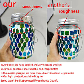 GUANFU blue mosaic lantern enhances outdoor spaces with colorful night lighting.