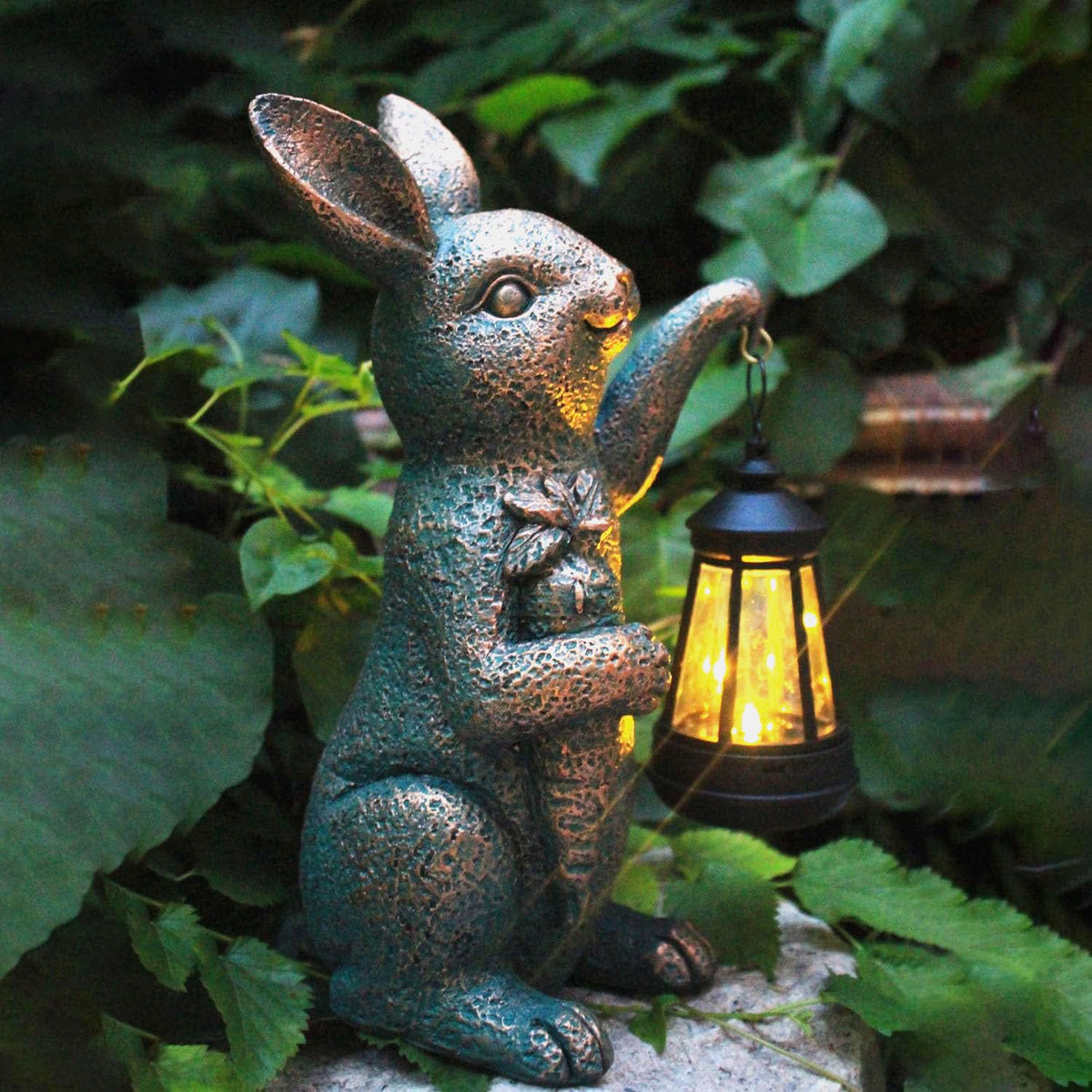 GUANFU rabbit lantern carrot holder adds nighttime garden charm.
