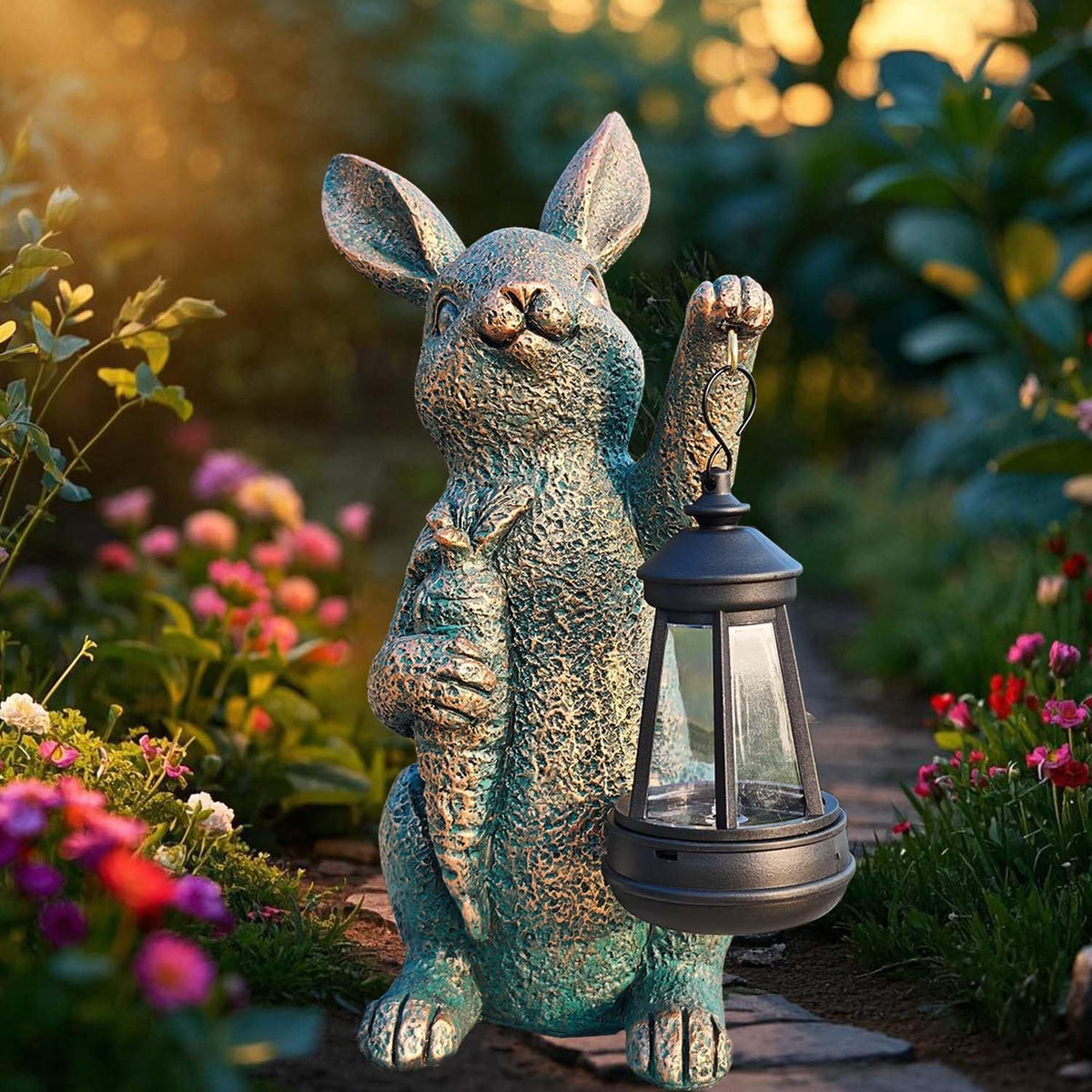GUANFU resin rabbit statue offers whimsical backyard accents.