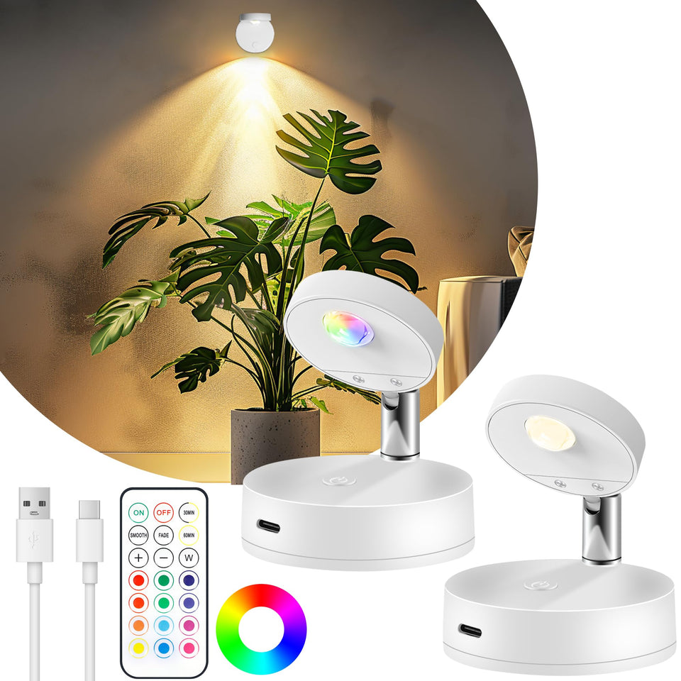 Guankai 2-pack rechargeable LED spotlight for indoor accent lighting.