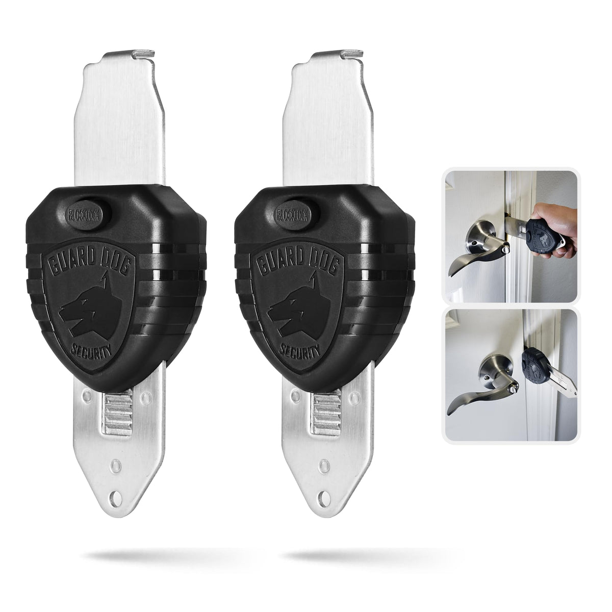Guard Dog Security BlockLock compact door lock demonstrating secure slot setup for privacy.