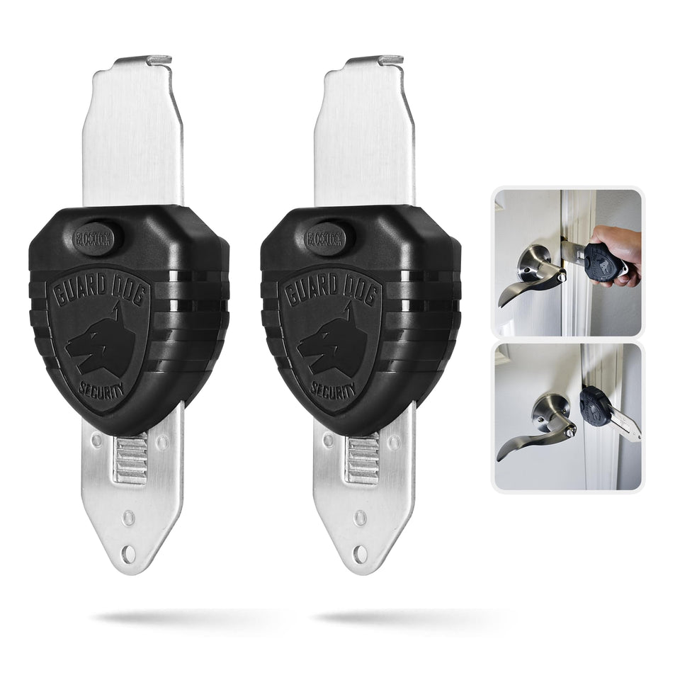 Guard Dog Security BlockLock compact door lock demonstrating secure slot setup for privacy.