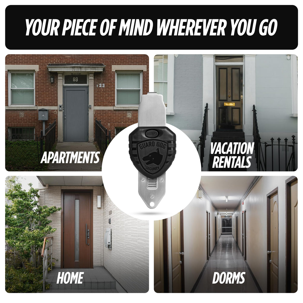 Guard Dog Security BlockLock universal fit works with most doors for versatile use.