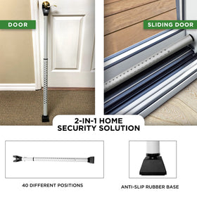 Guard Dog Security sliding door bar installed under the knob for quick, tool-free security.
