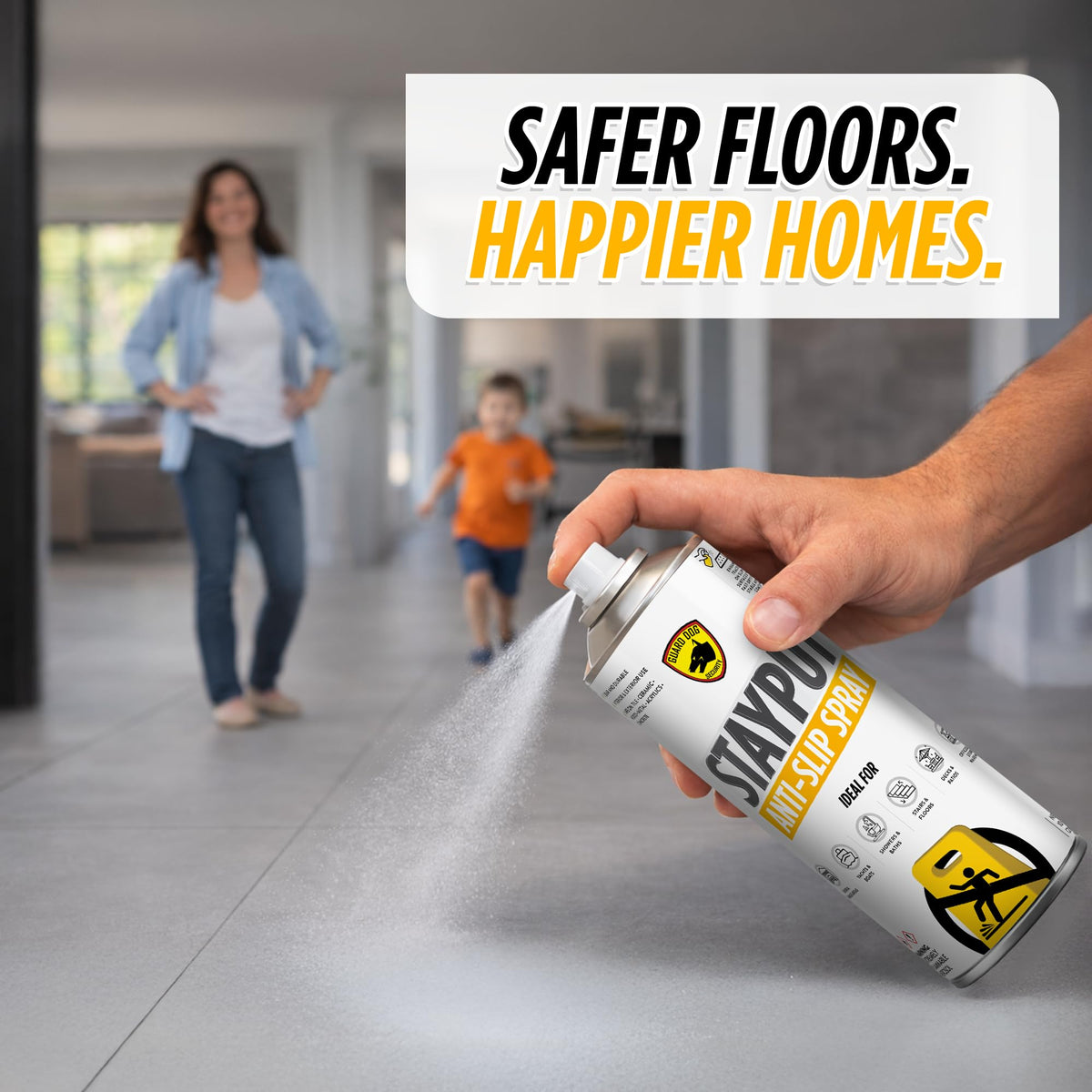 Guard Dog StayPut supports multiple surfaces like tile, wood, and concrete.