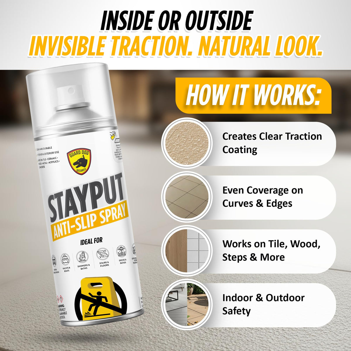 Guard Dog StayPut offers uniform coverage on irregular textures and curves.
