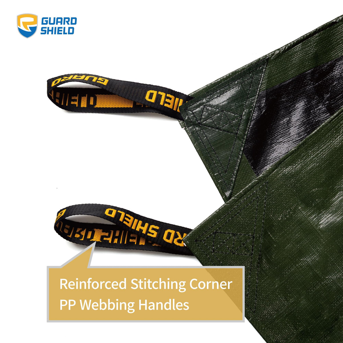 GUARD SHIELD debris removal tarp laid out for tidy yard waste pickup.