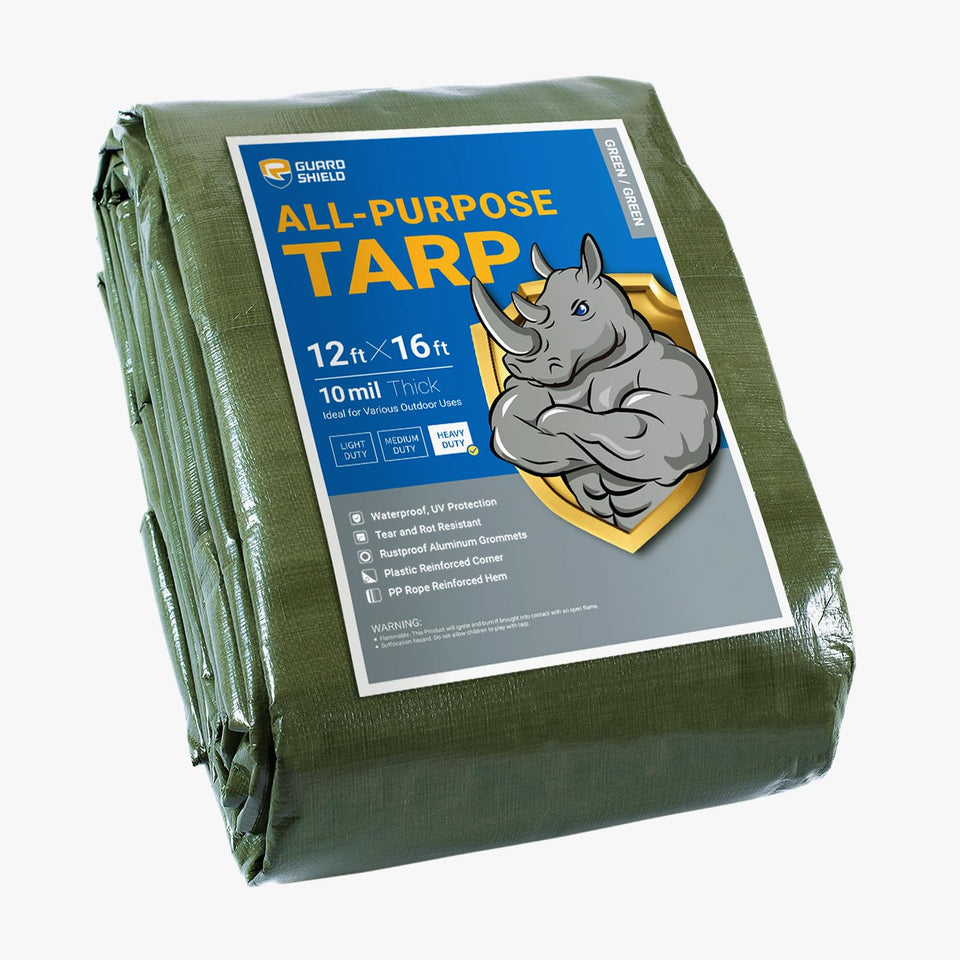 Guard Shield heavy duty tarp 12x16 green cover ideal for weatherproof outdoor use.
