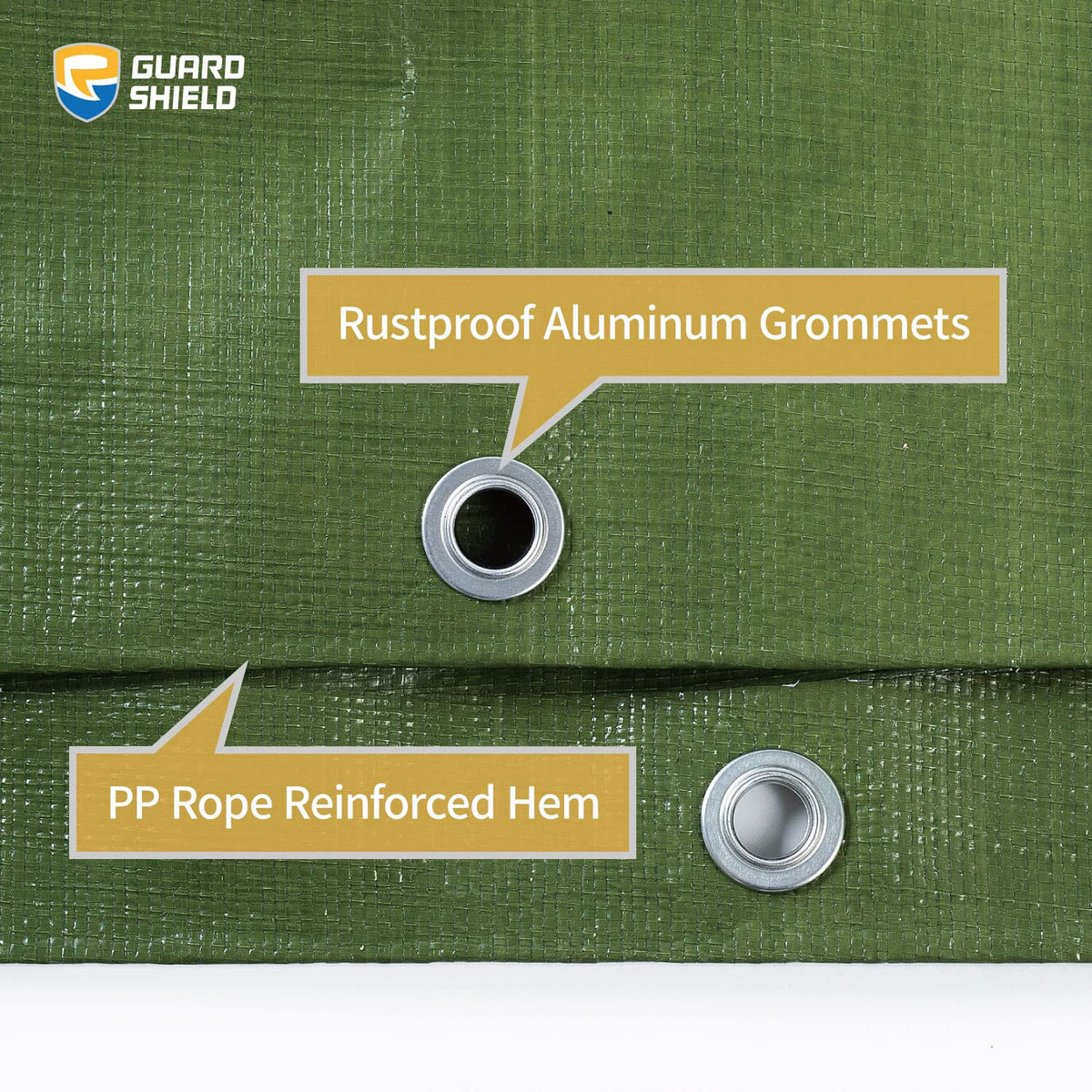 Guard Shield reusable poly tarp keeps belongings safe from wind, rain, and sun.