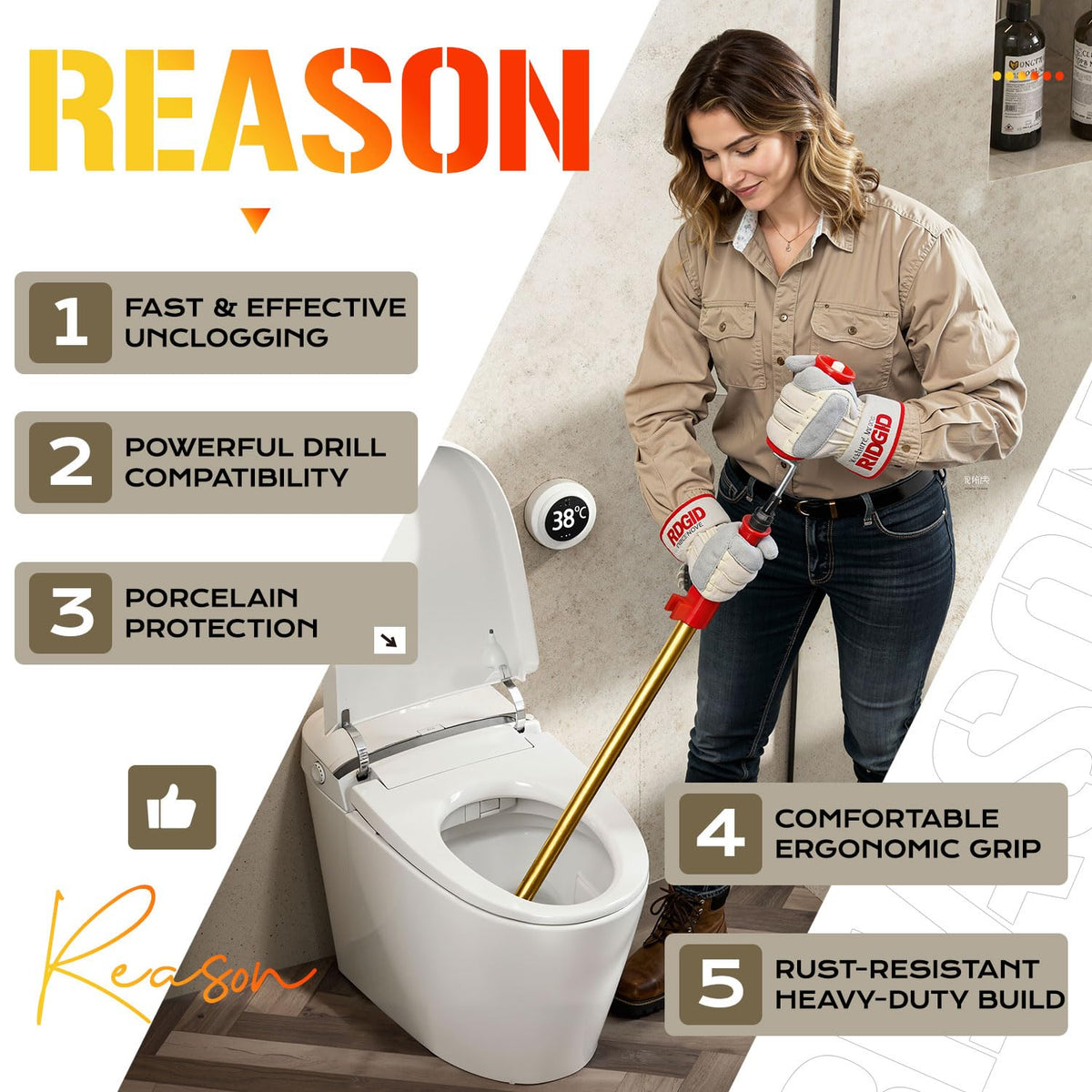 GuardFlow 56658 K-6P toilet auger drill attachment for extra clog power.