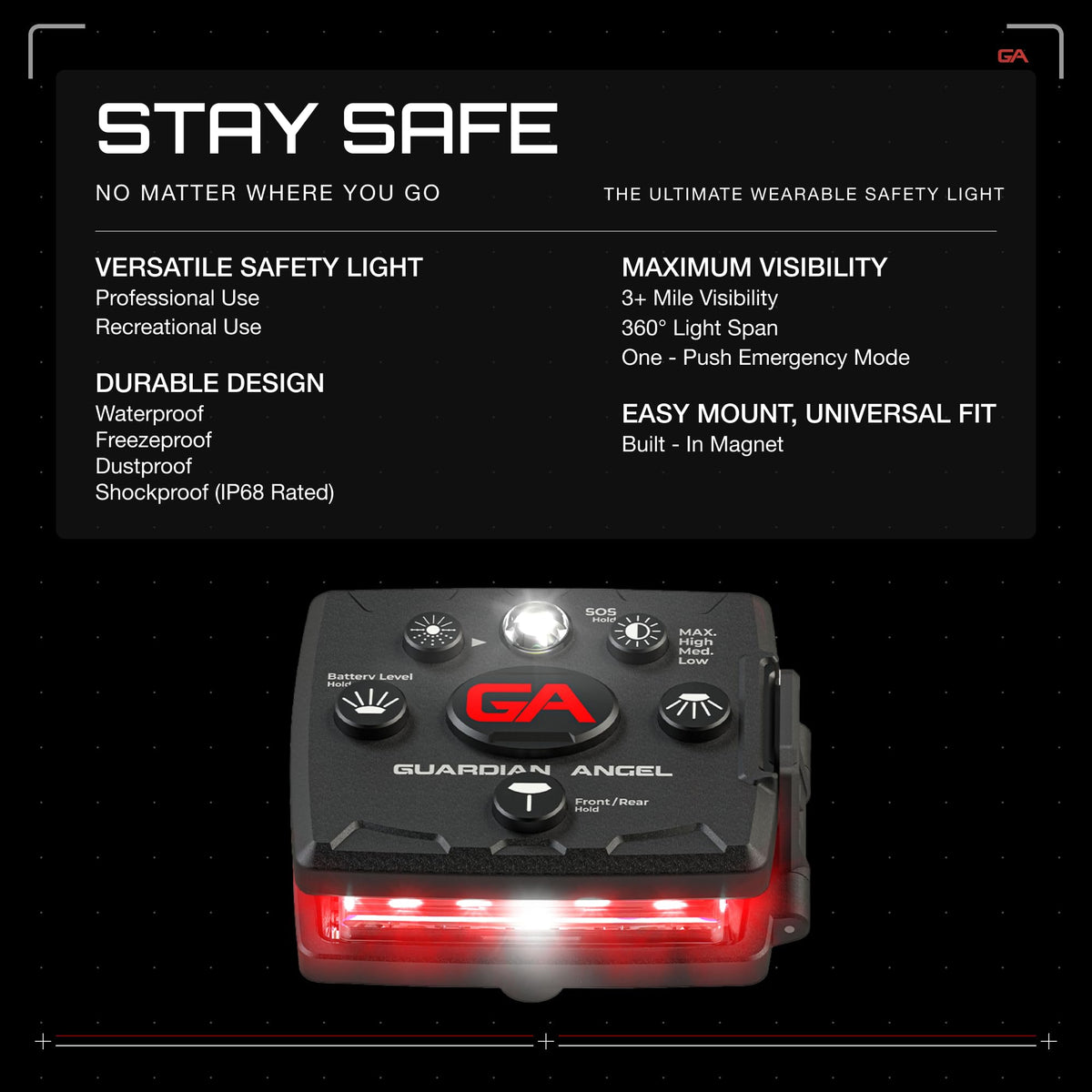 Guardian Angel Micro rear green beacon with 360-degree visibility from behind.