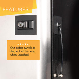 Guardianite refrigerator lock cable swivel showing cable tucked away when unlocked.