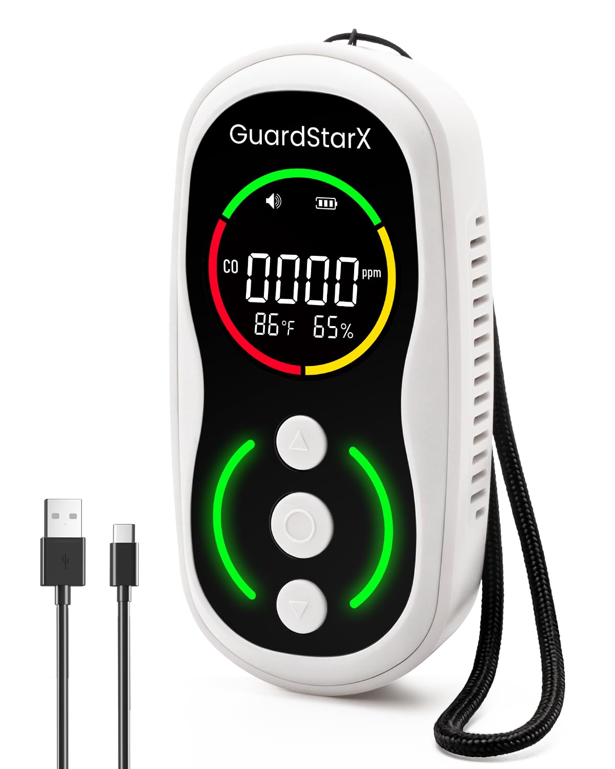 GuardStarX Watcher-S1 portable CO detector front view for real-time readings anywhere