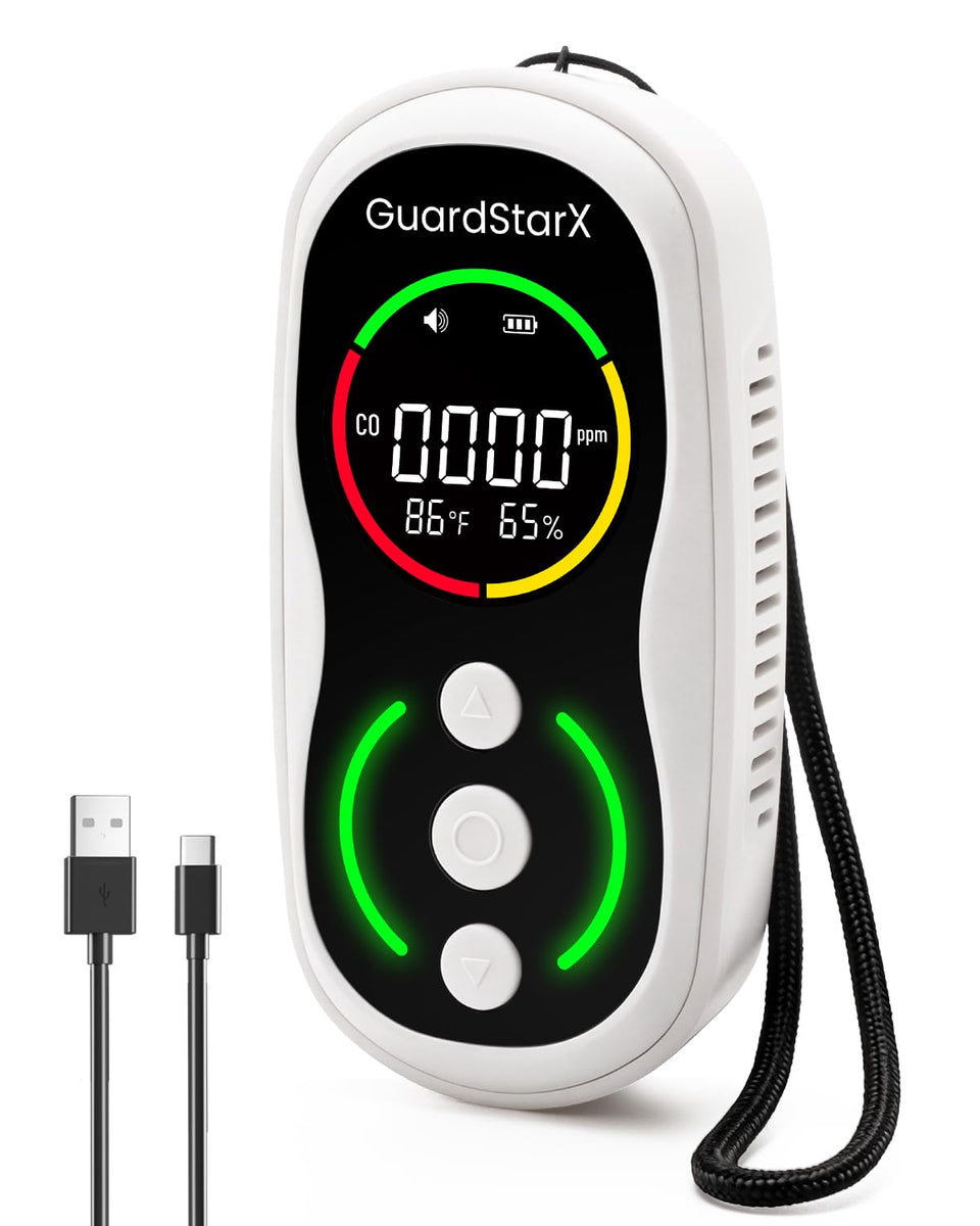 GuardStarX Watcher-S1 portable CO detector front view for real-time readings anywhere