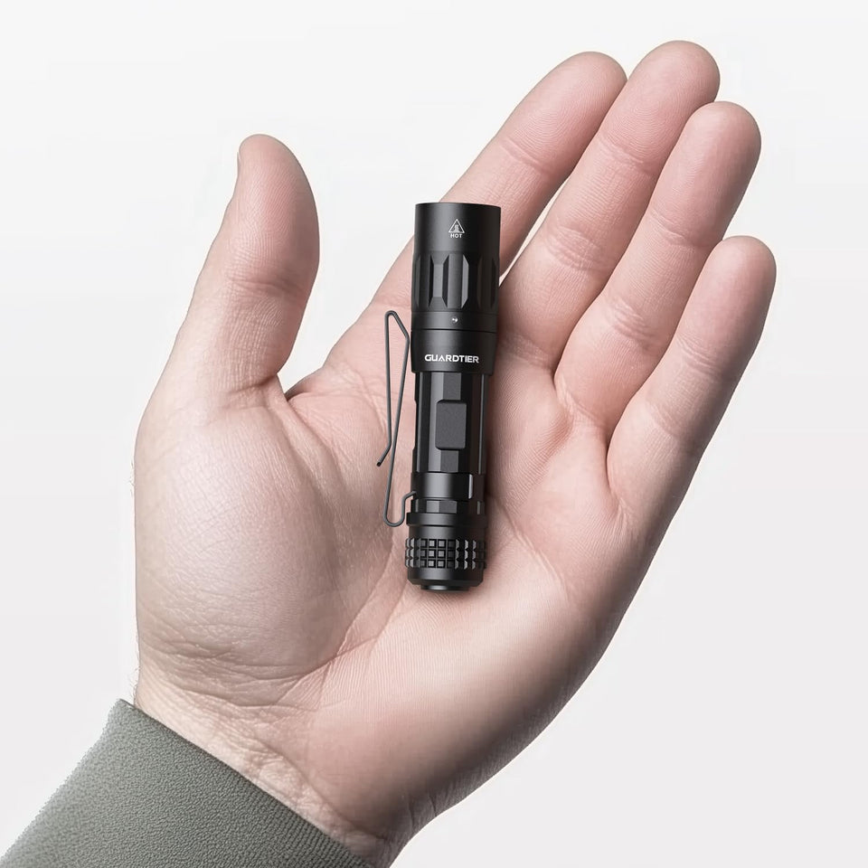 Guardtier M70 flashlight beam visible up to 177 meters for clear night visibility.