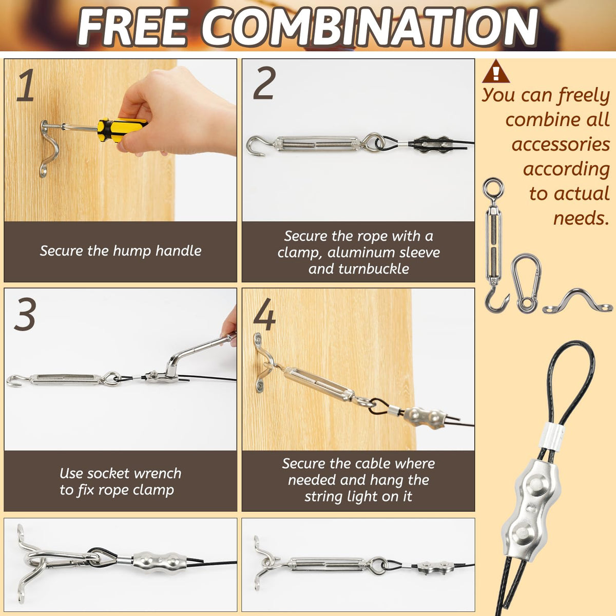 GUATTINE turnbuckles and snap hooks simplify tensioning for clean layouts