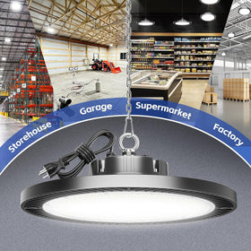 Gugsey LED high bay light 120-degree beam showing wide coverage for workshops and warehouses.