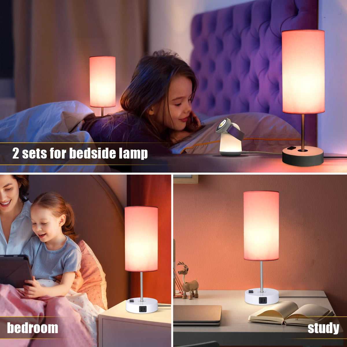 Gugsey table lamp with touch-control base for easy brightness adjustment.