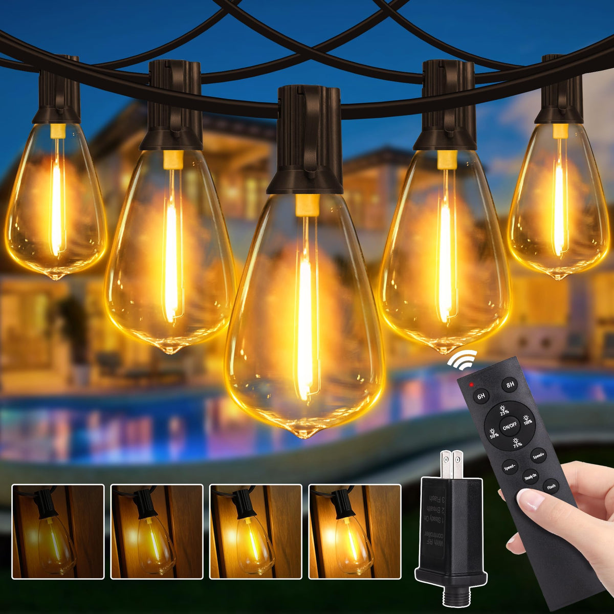 Guhope outdoor light remote dimmable enables customizable brightness for patios.
