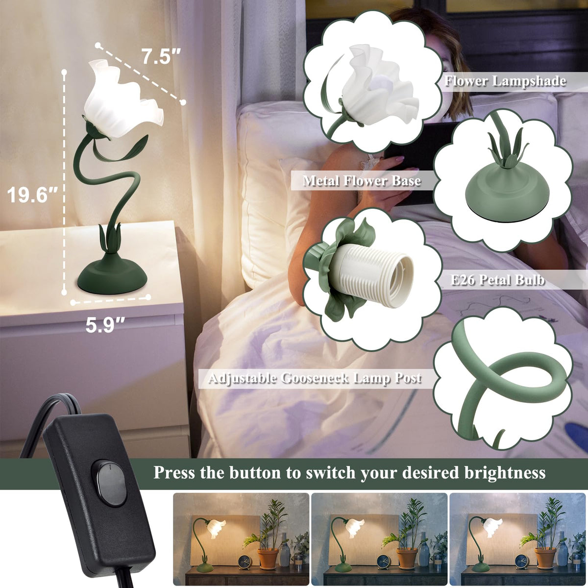 Guiguzhj Flower Table Lamp bedside-use provides gentle night lighting.
