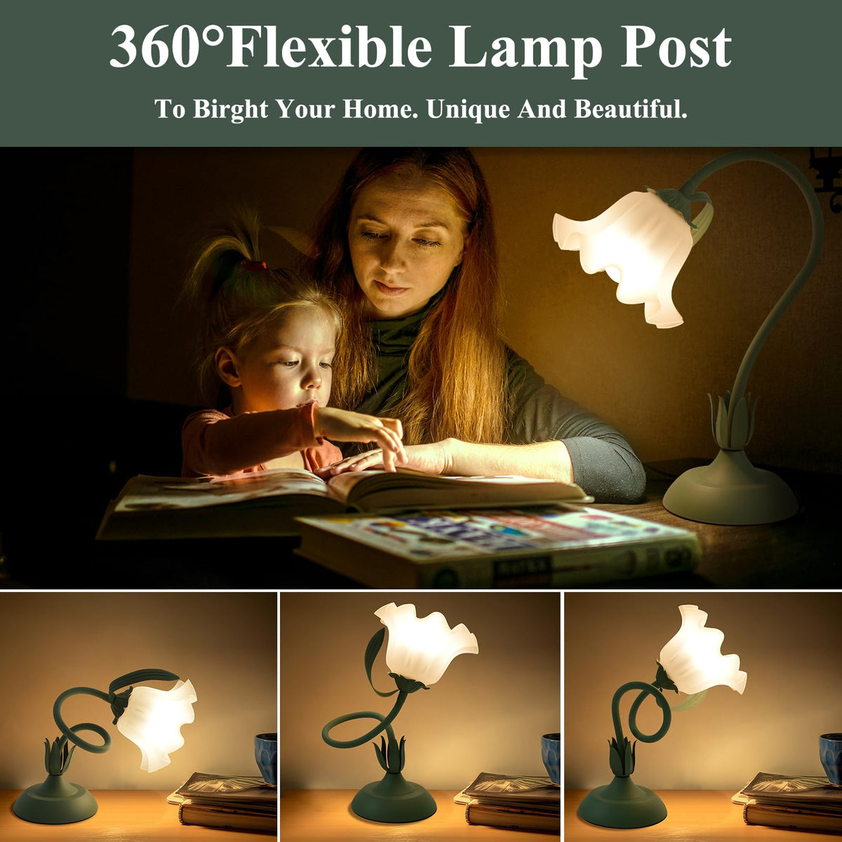 Guiguzhj Flower Table Lamp gooseneck enables precise light direction for reading.