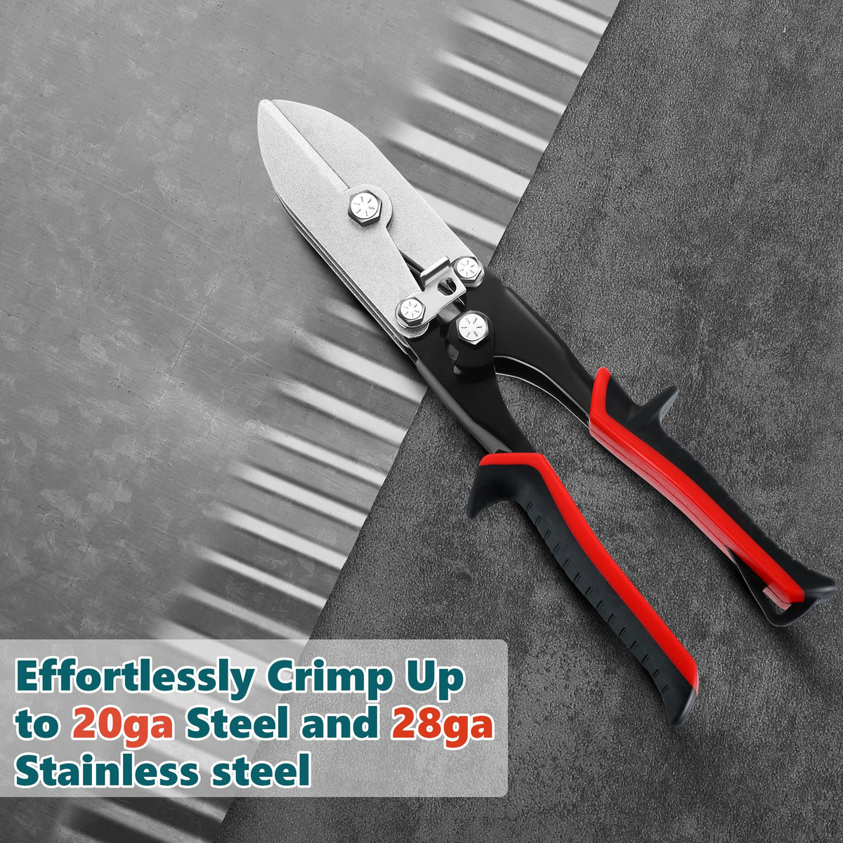Gulfmew downspout-crimping-tool handle shot with ergonomic grip.