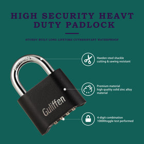 Guliffen 4-digit combination padlock with setting process shown