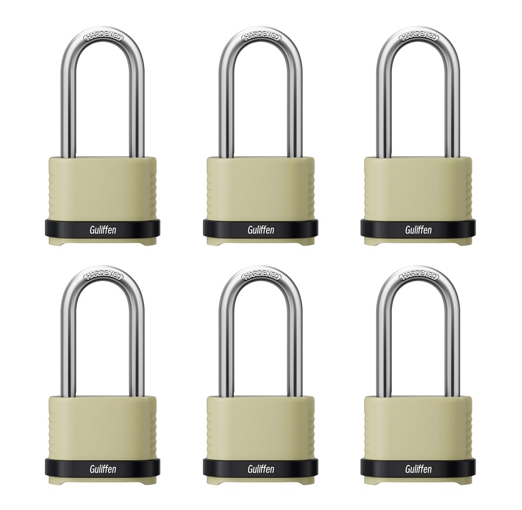 Guliffen heavy-duty padlock with long shackle for outdoor storage security.