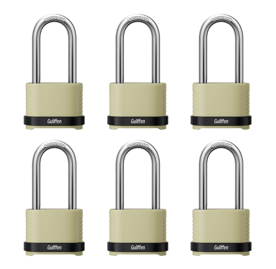 Guliffen heavy-duty padlock with long shackle for outdoor storage security.