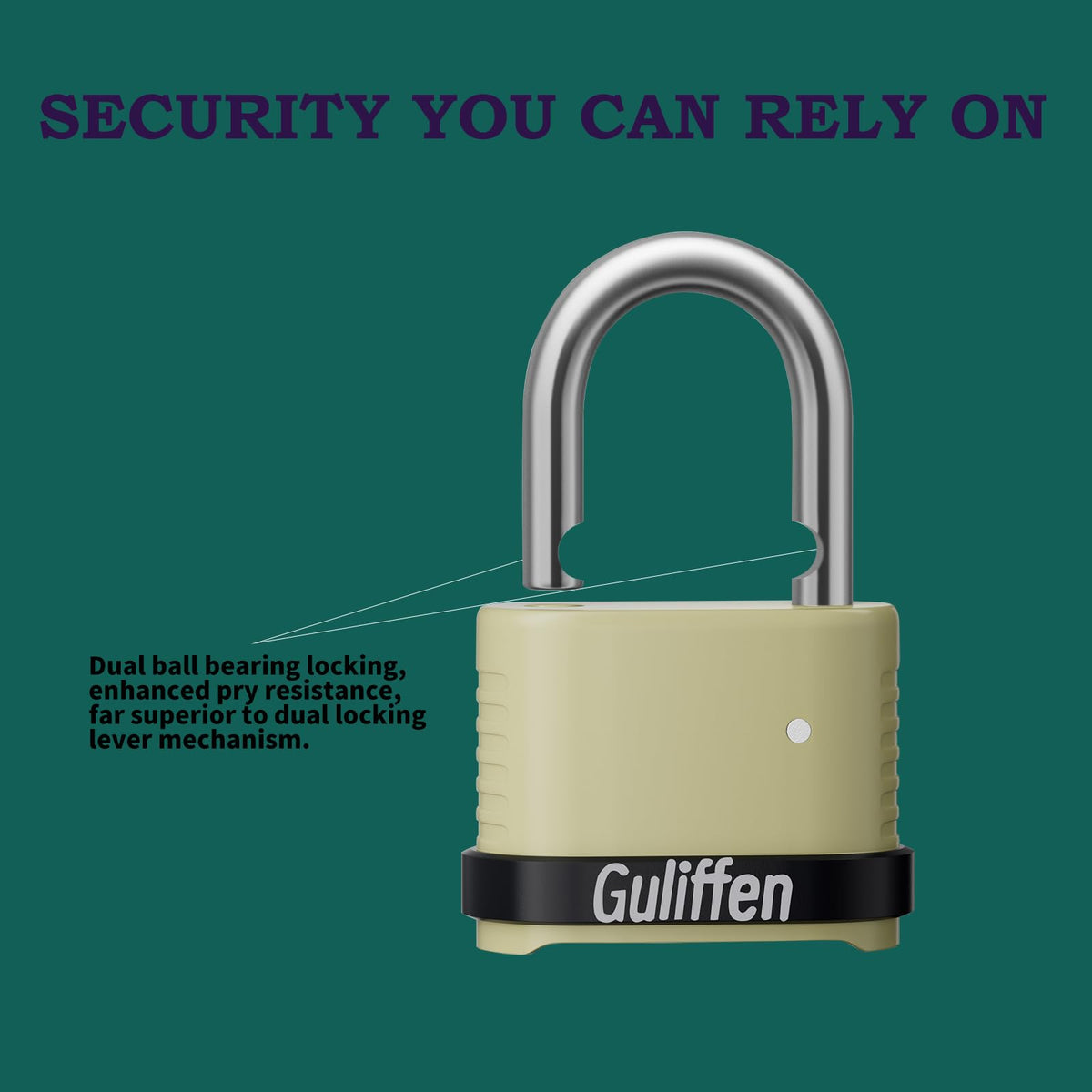 Guliffen weatherproof padlock with zinc body for rain and wear resistance.