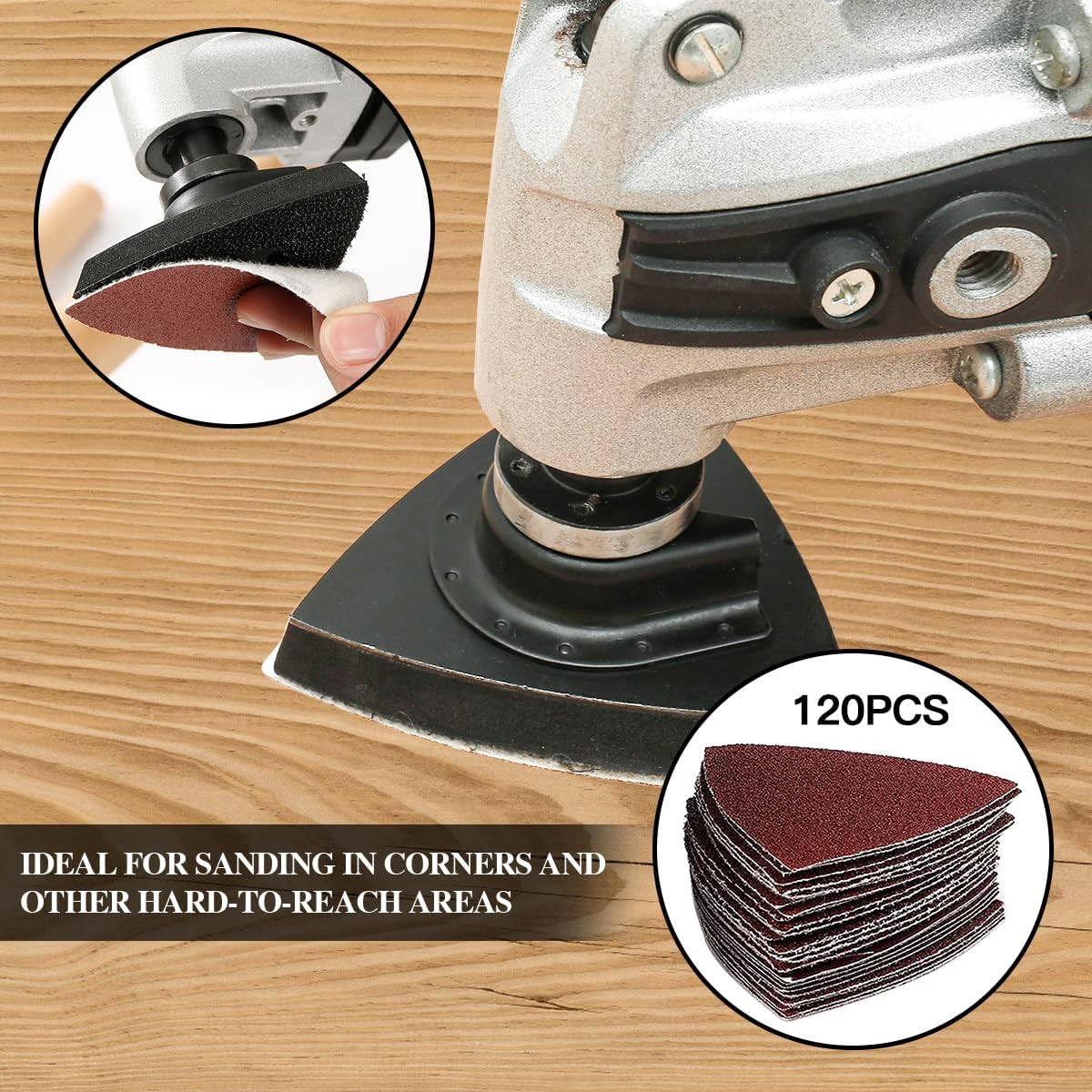Gulrear triangle sanding papers for corners and tight spots.
