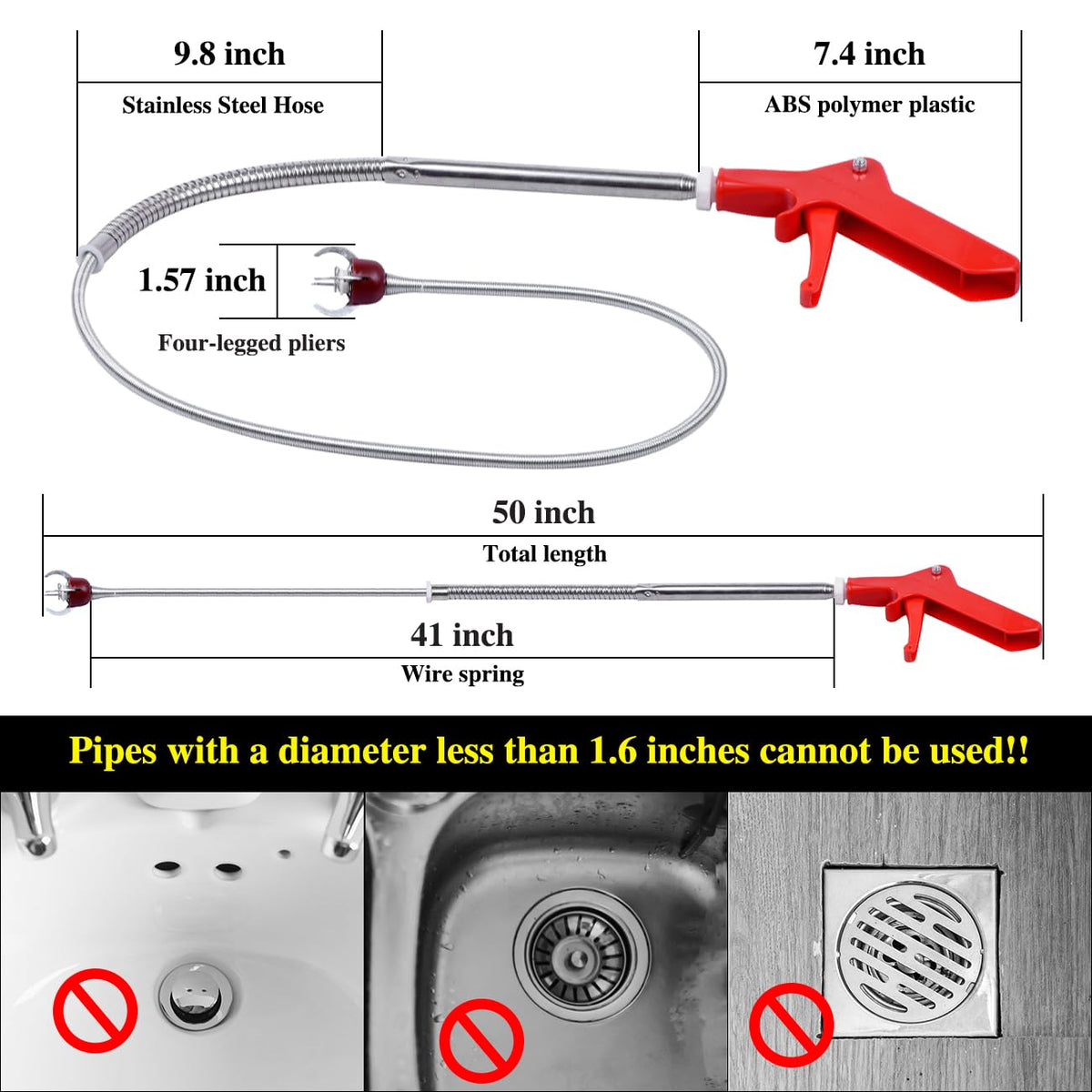 Gulrear four-claw grabber lifts small debris from the toilet.