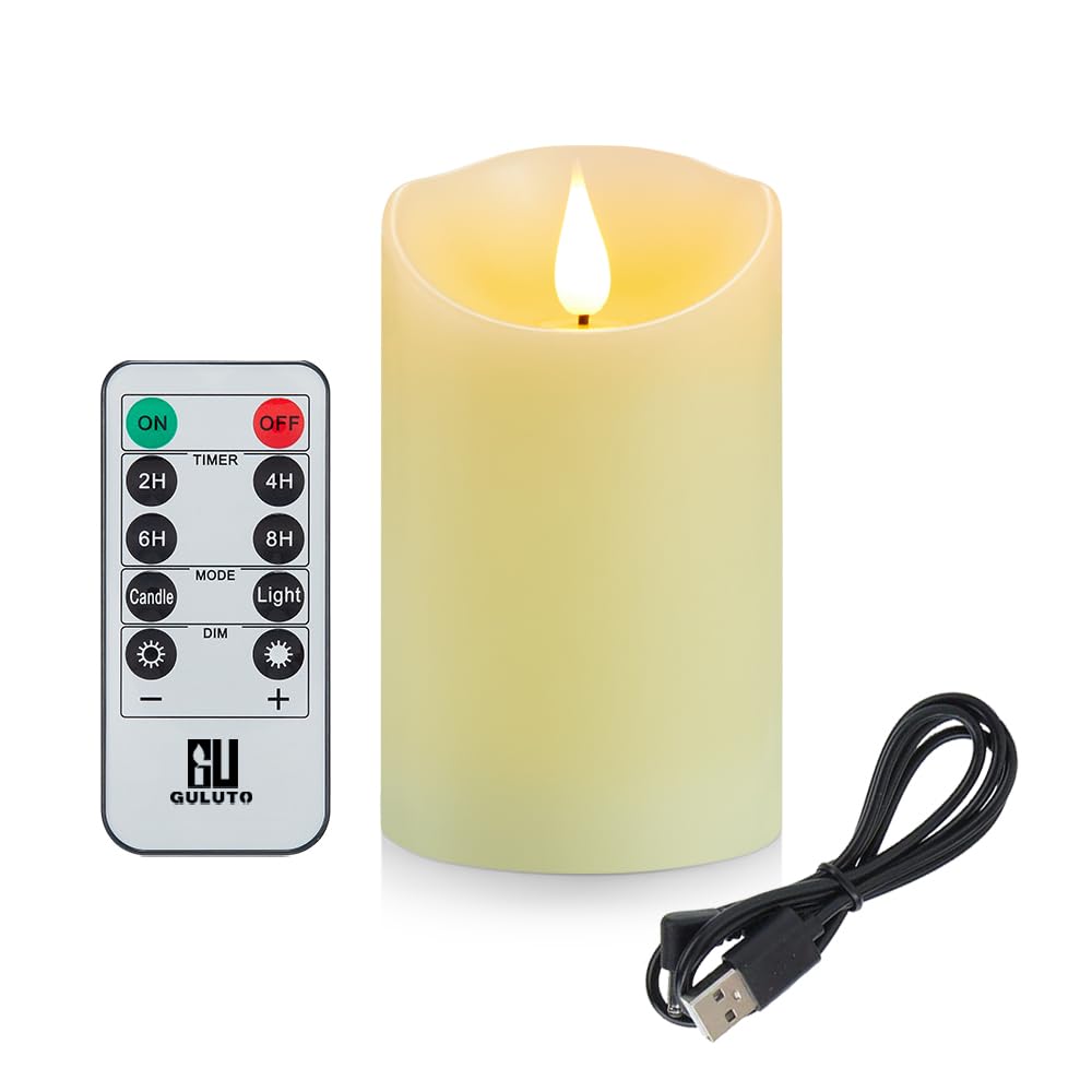 Guluto flickering flameless candle real wax pillar for warm ambience