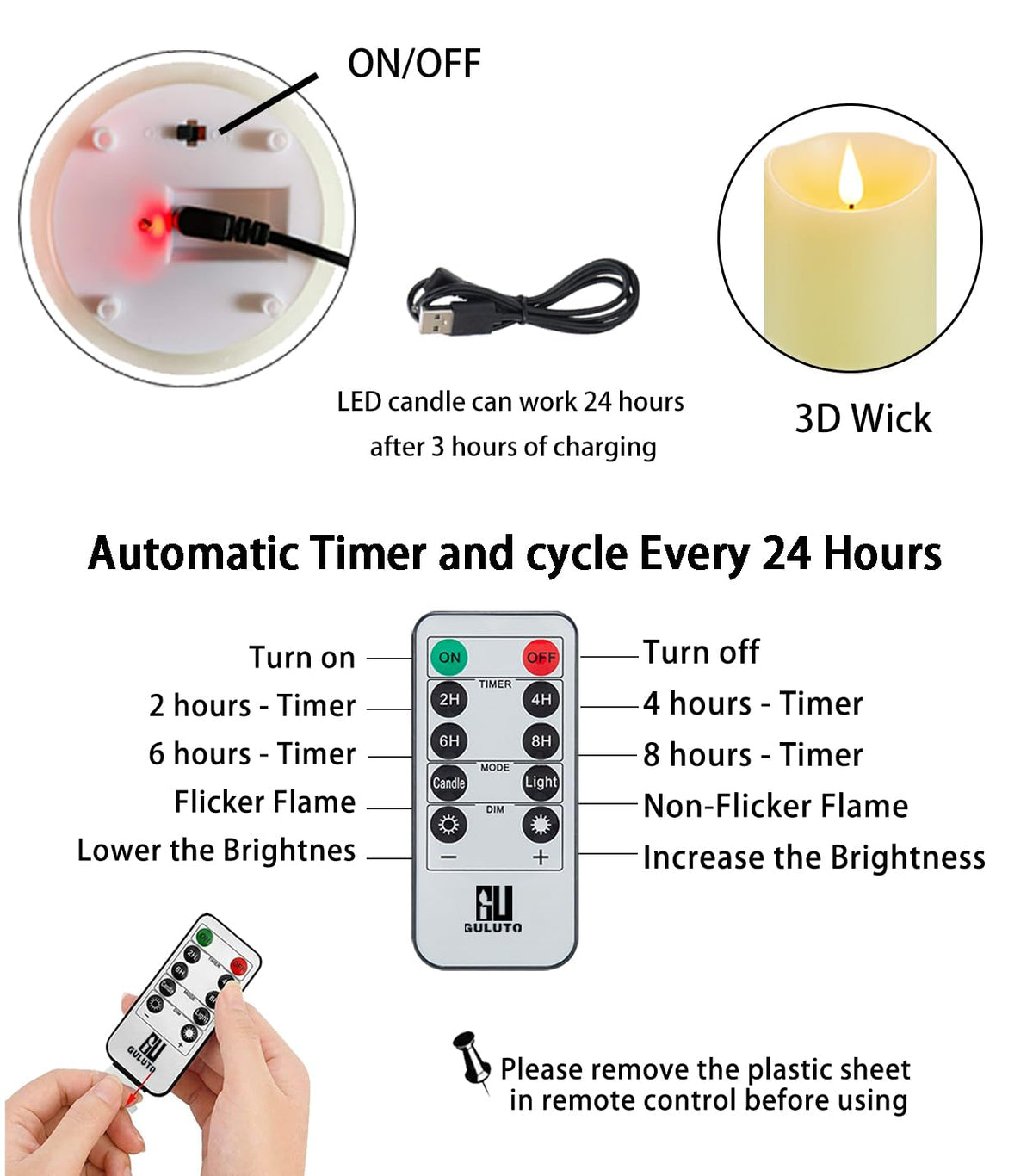 Guluto LED candle with remote control for effortless mood lighting