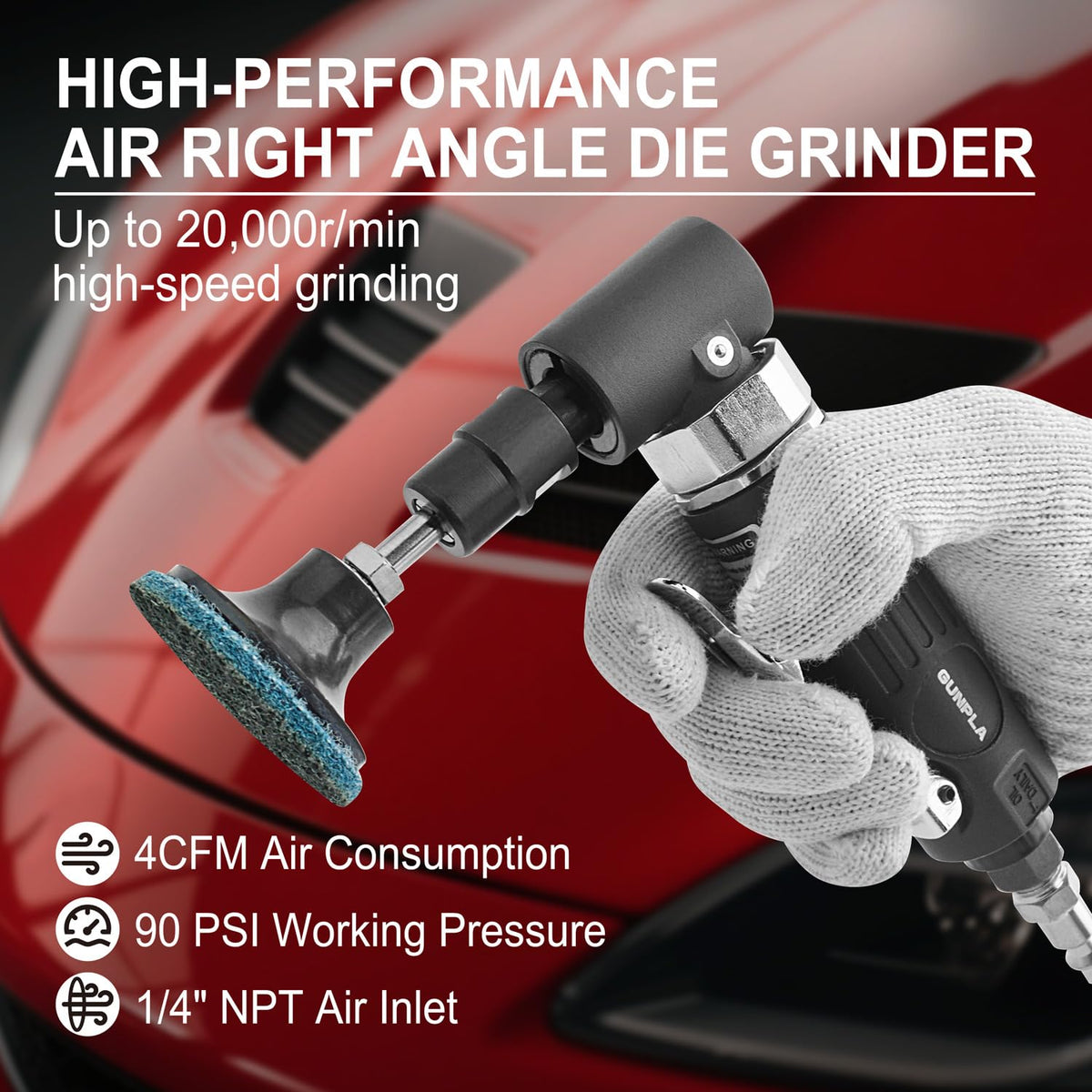 Gunpla angle grinder showing the lightweight aluminum body for easy handling.