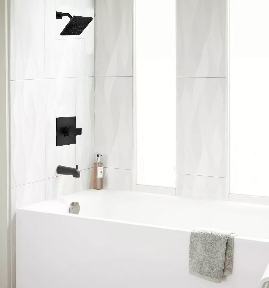 GUOLAIBA matte black finish shower handle; modern, sleek look for contemporary bathrooms.