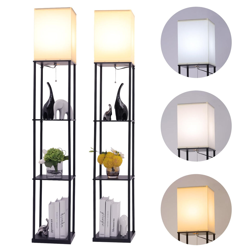 Gupuzm floor lamp with shelves in black, stylish two-pack for storage and light.