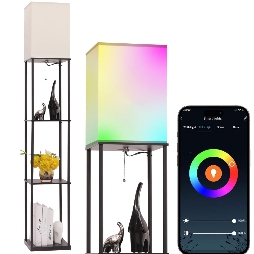 Gupuzm floor lamp with shelves front view showing integrated storage for organization
