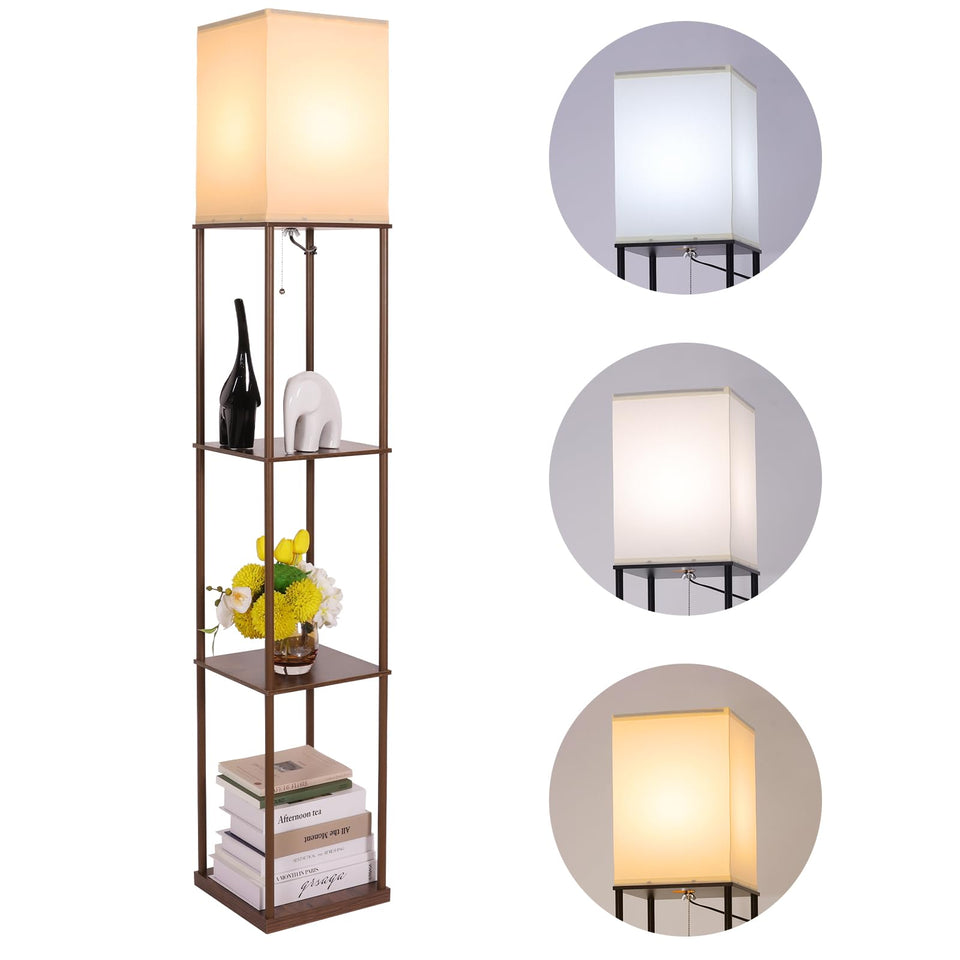 Gupuzm floor lamp with shelves front view offering integrated storage for books and decor