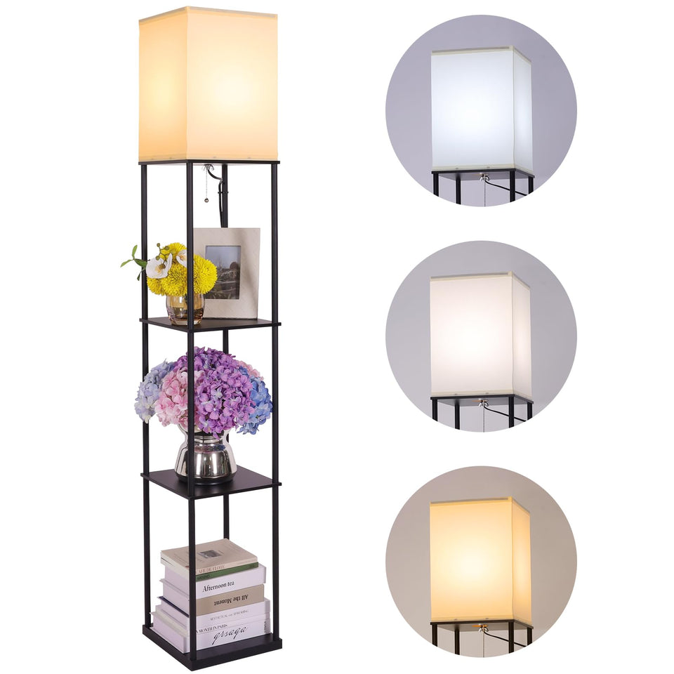 Gupuzm floor lamp shelves side view with integrated storage for decor and books