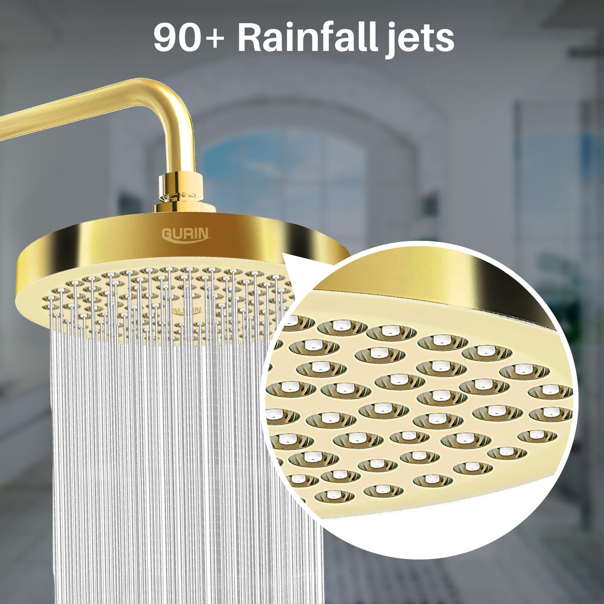 GURIN gold-plated finish shower head enhances bathroom decor