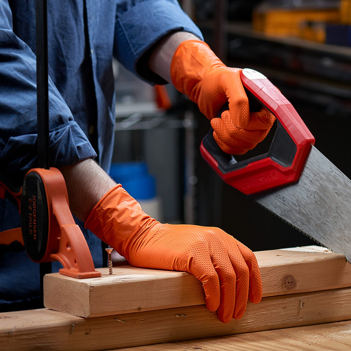 GUSTO Comfy Package orange nitrile gloves with waterproof exterior for wet tasks