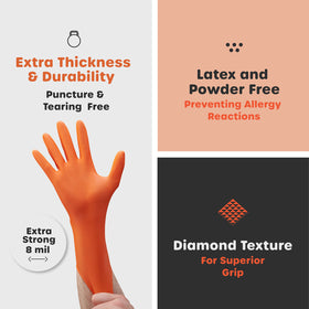 GUSTO diamond texture grip on orange nitrile gloves