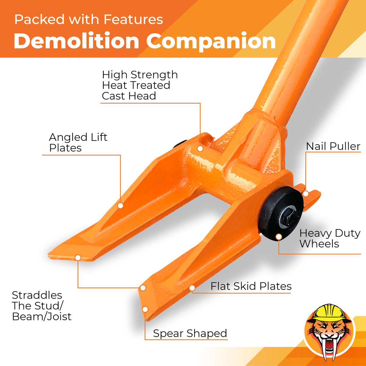 Gutster demolition pry bar nail puller head angle boosts wall and ceiling tear-out efficiency.