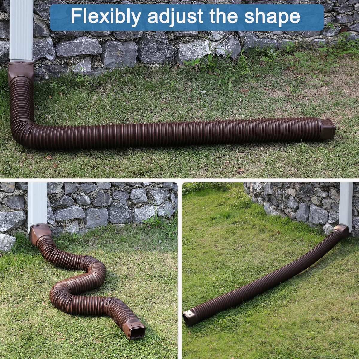 Gutterant downspout extensions show a rotating connection for easy link-up.