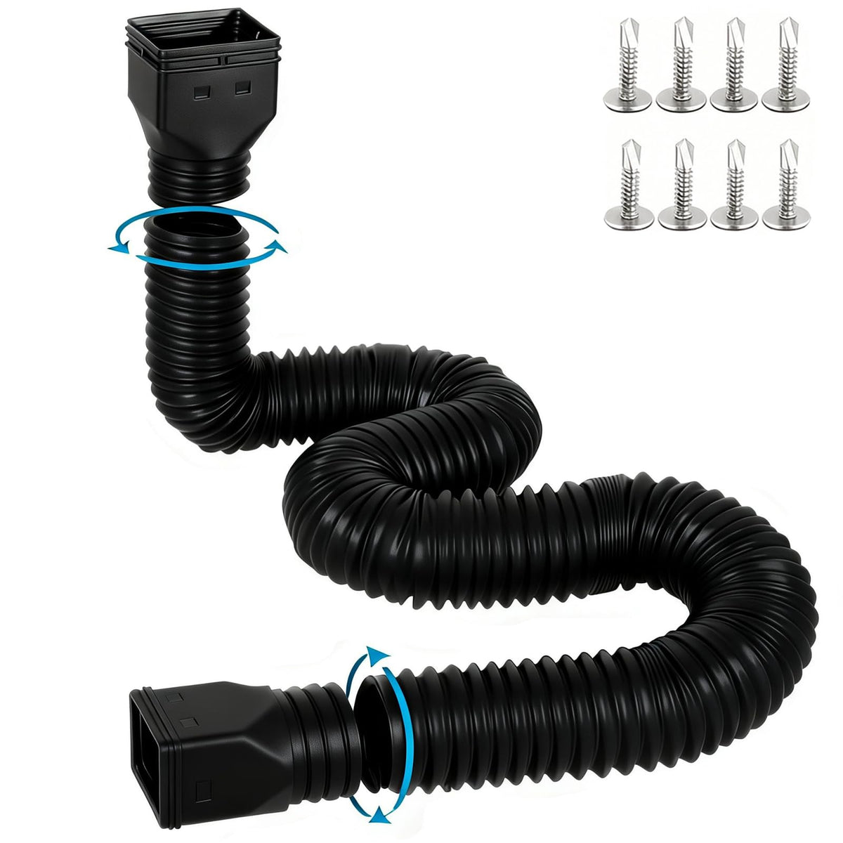 Gutterant extendable downspout in black, adjustable from 3.6 ft to 16.5 ft for adaptable drainage