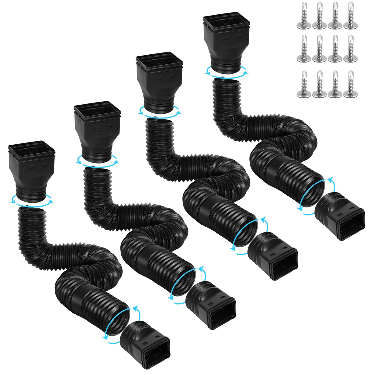 Gutterlix 4-pack extensions extended to protect foundations from rainwater.