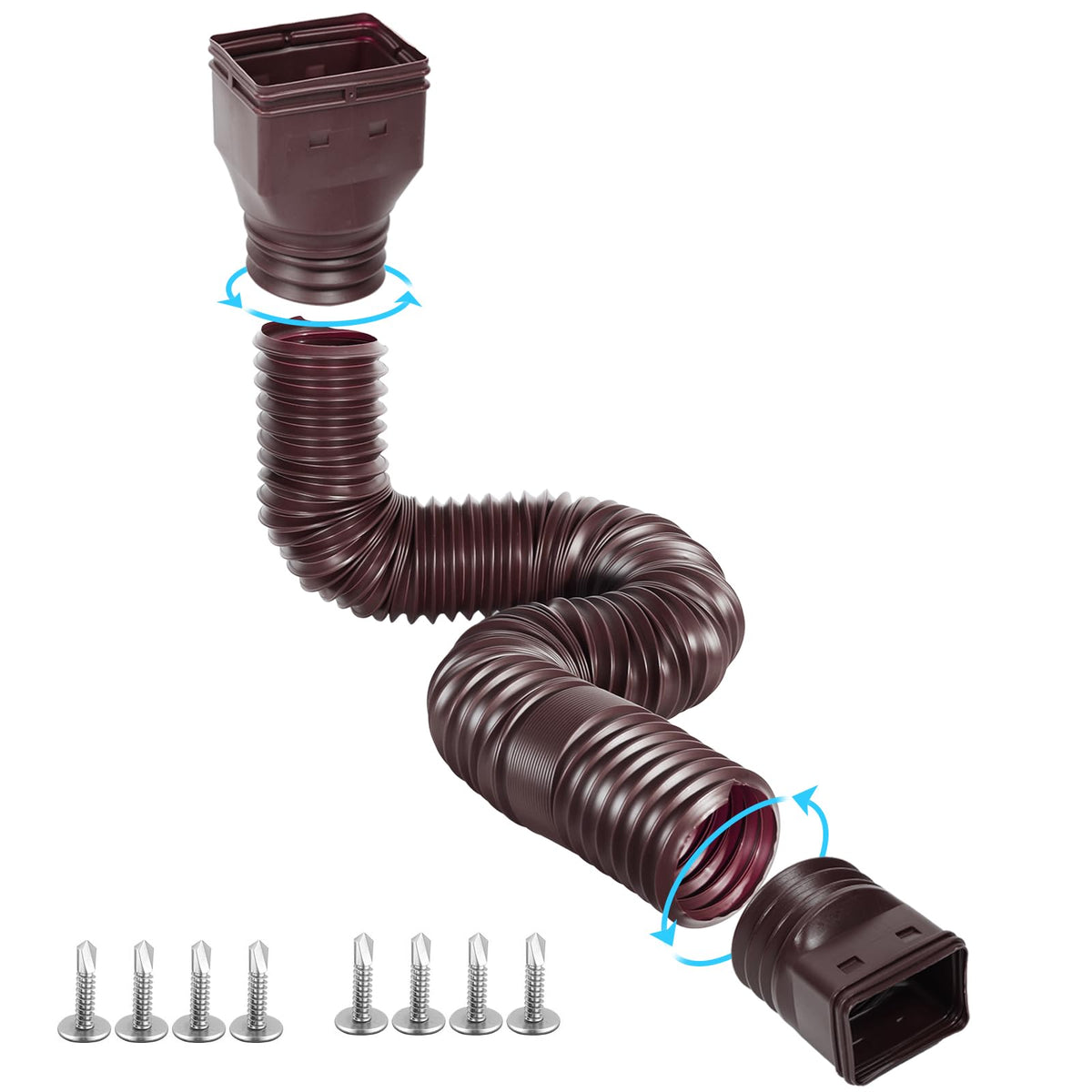 Gutterlix downspout extender shows 21–67 inch reach for flexible drainage.