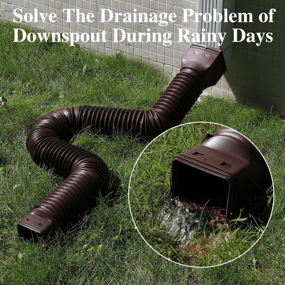 Gutterlix brown downspout extension installed on a home